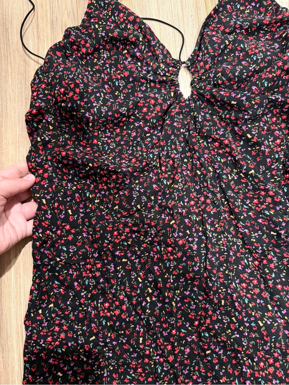 H&M Black Floral keyhole Spaghetti-Strap Mini Dress - Picture 3 of 6